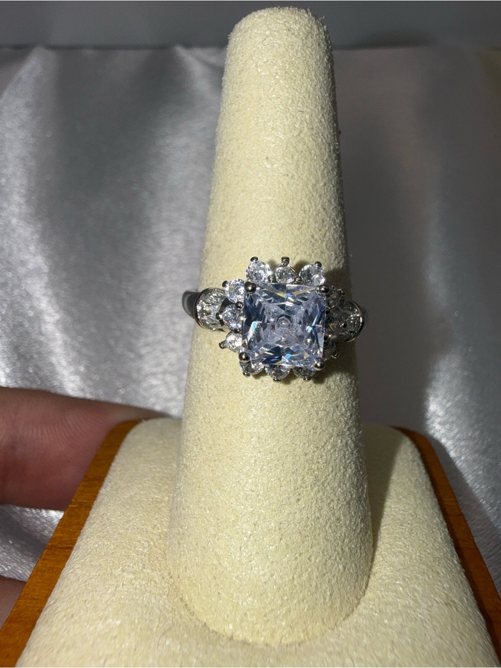 Size 8 Princess Cut Halo Ring 18K Gold Dipped